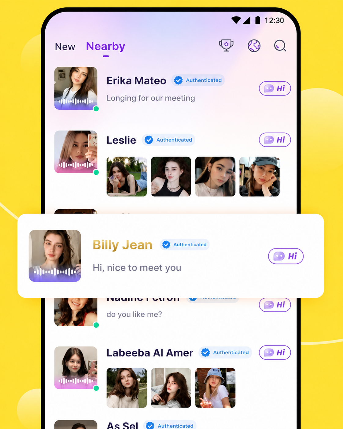 MeetChats nearby screen for meeting authenticated women
