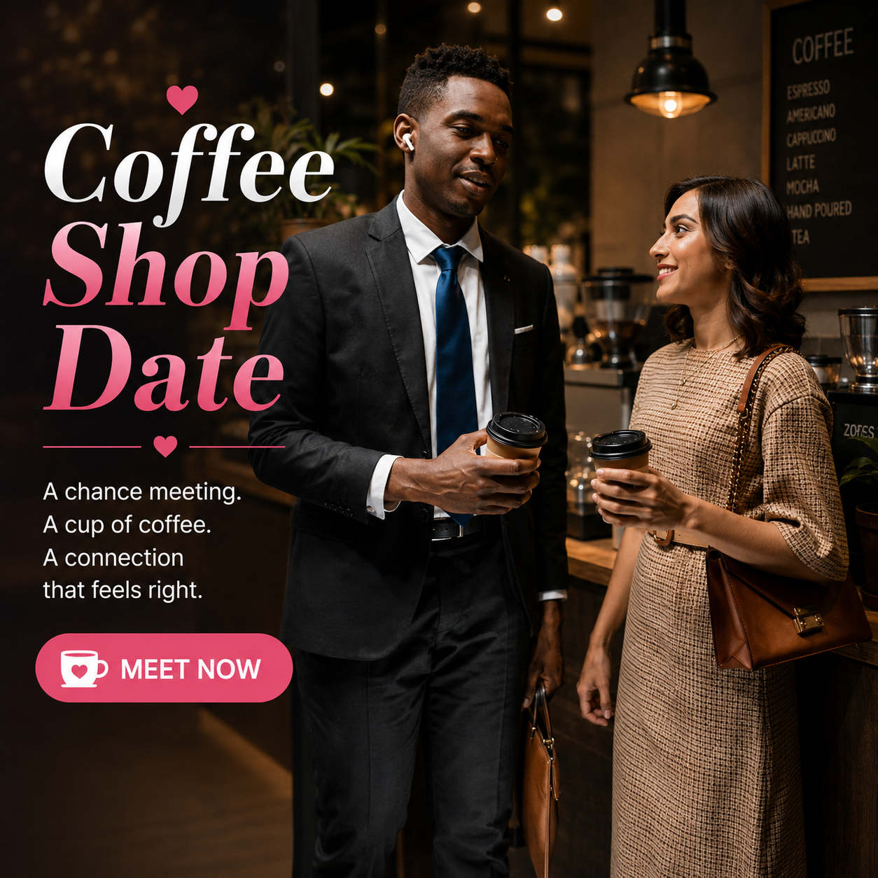 A coffee shop date after meeting through video chat